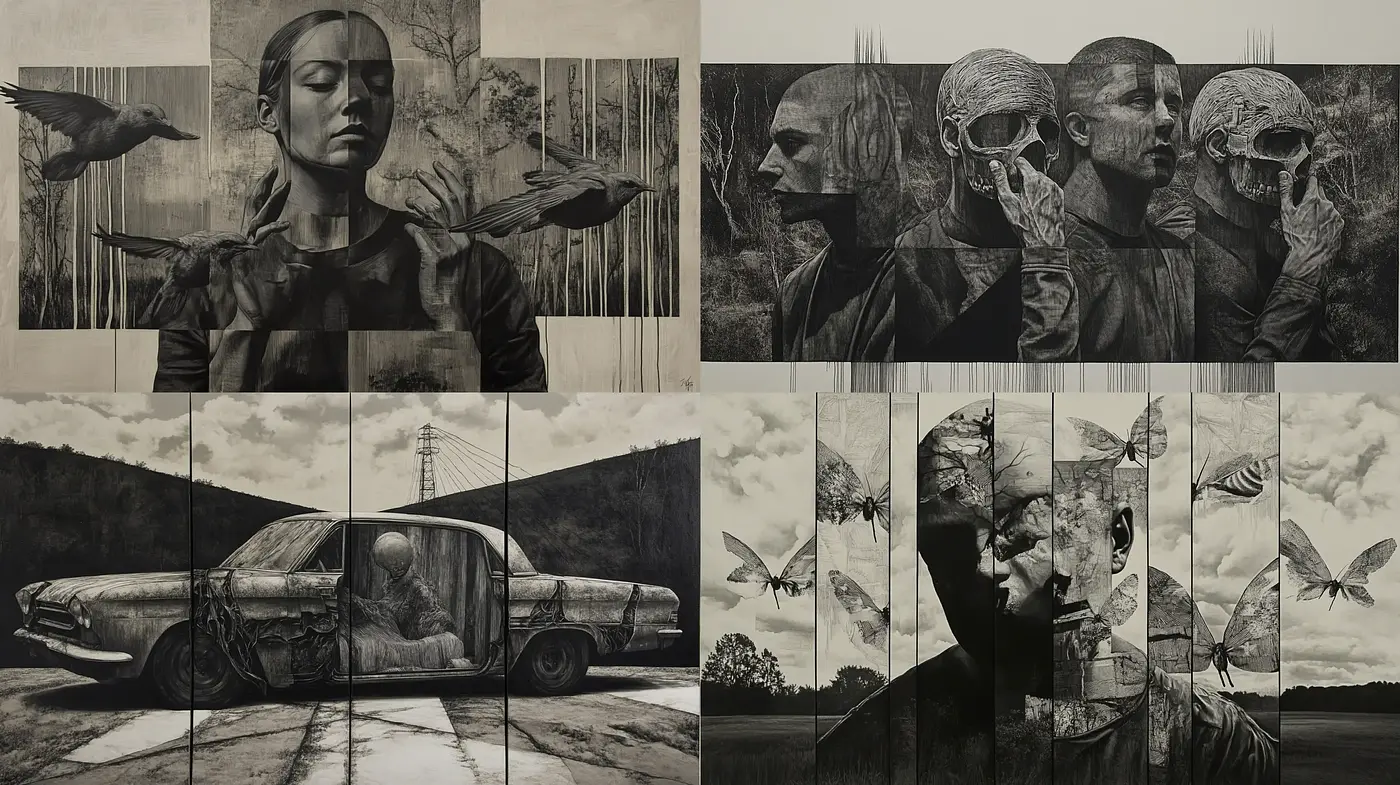 Monochromatic Surrealism with a Contemporary Gothic Essence - Midjourney sref style