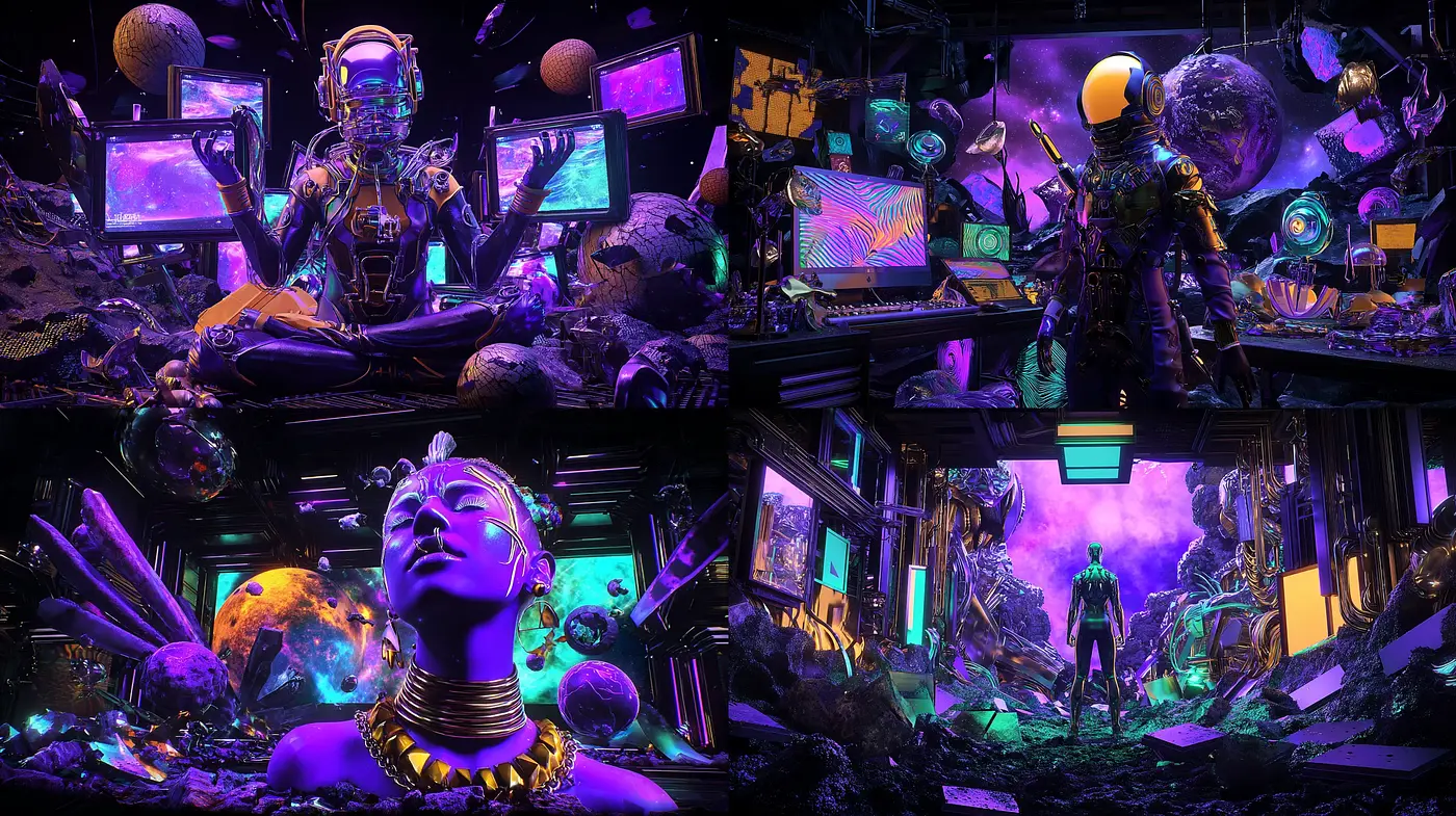 Futuristic Cybernetic Aesthetics with Rich Textures and Neon Hues - Midjourney sref style
