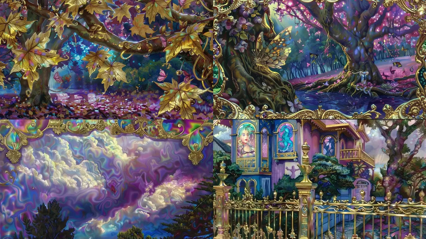 Enchanted Whimsy: Artistic Fusion of Fantasy Elements with Ornamental Baroque - Midjourney sref style