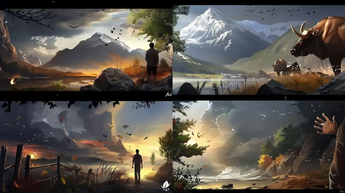 Serene Landscapes with a Touch of Dramatic Lighting - Midjourney sref style