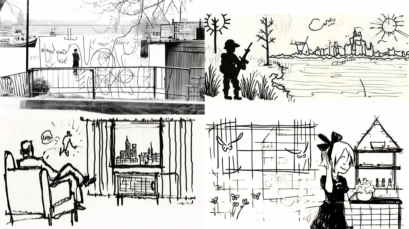 Monochrome Sketchbook Reverie: An Homage to Hand-drawn Contemplations - Midjourney sref style