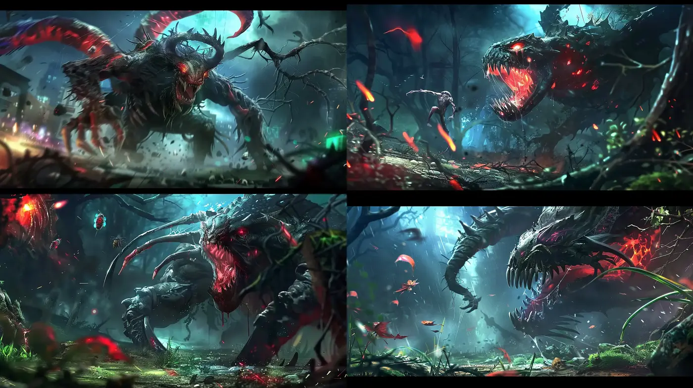 Ethereal Monster Encounters in a Lush Mystical Forest - Midjourney sref style