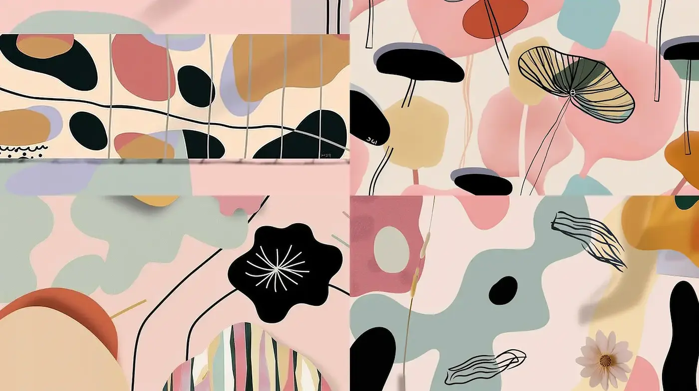 Stylized Abstract Composition with Organic Shapes and Muted Palette - Midjourney sref style