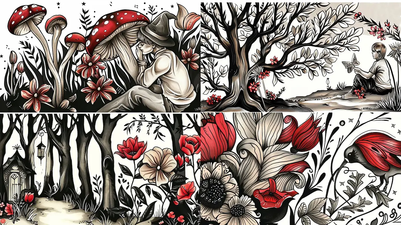 Whimsical and Enchanting Illustrations with Nature Themes - Midjourney sref style