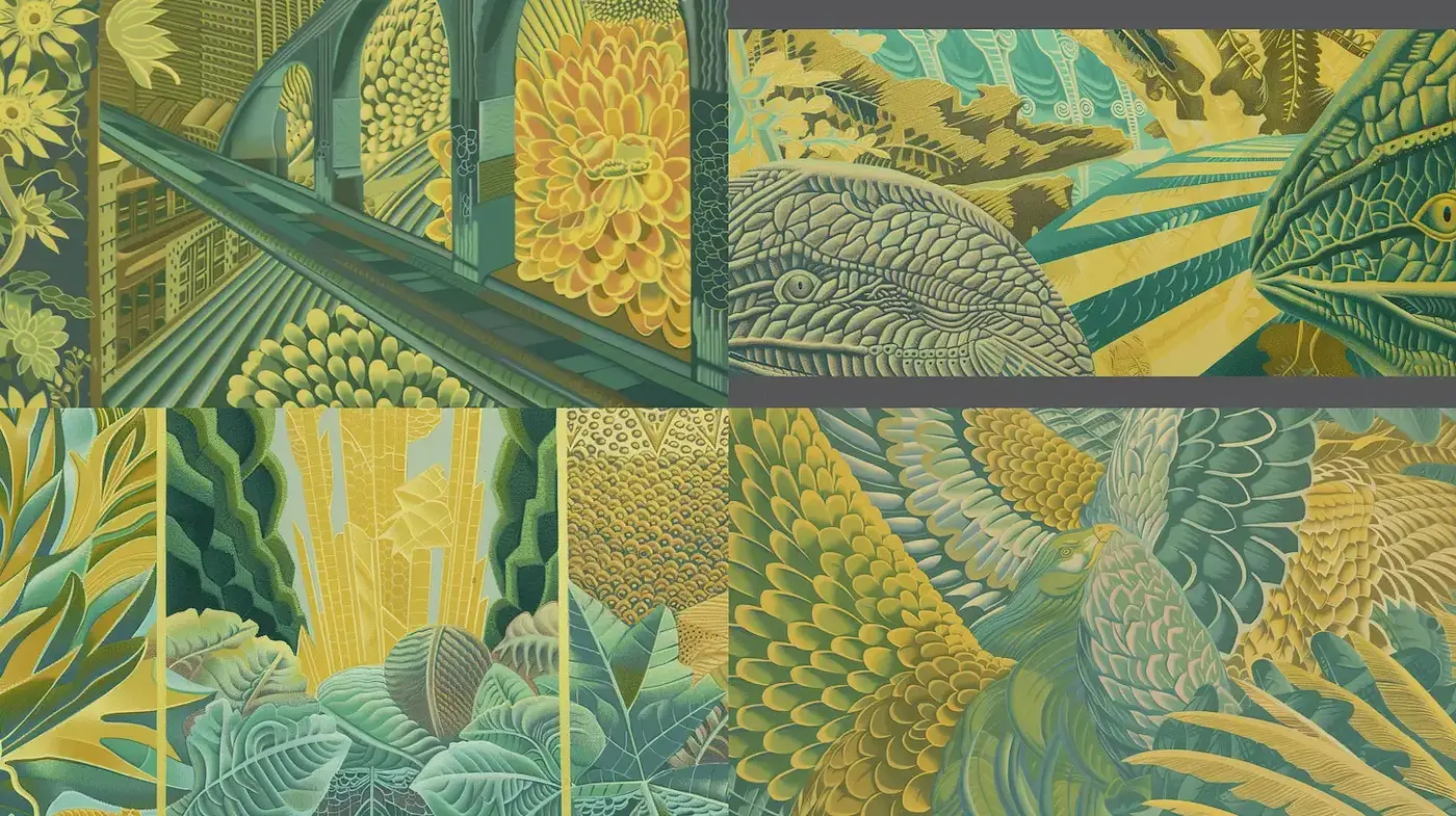 Lush and Dynamic Botanical Landscape with a Retro Vibe - Midjourney sref style
