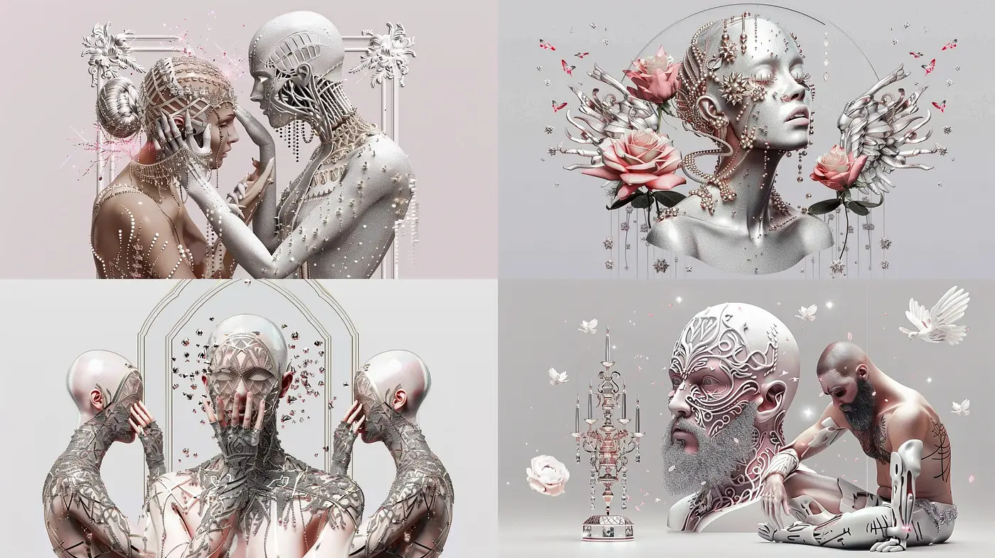 Ethereal Monochromatic Visions of Futuristic Symbiosis - Midjourney sref style