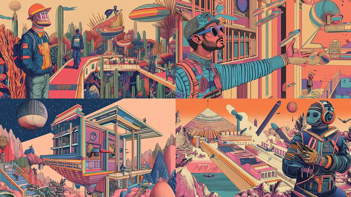 Retrofuturistic Dreamscape in Saturated Hues - Midjourney sref style