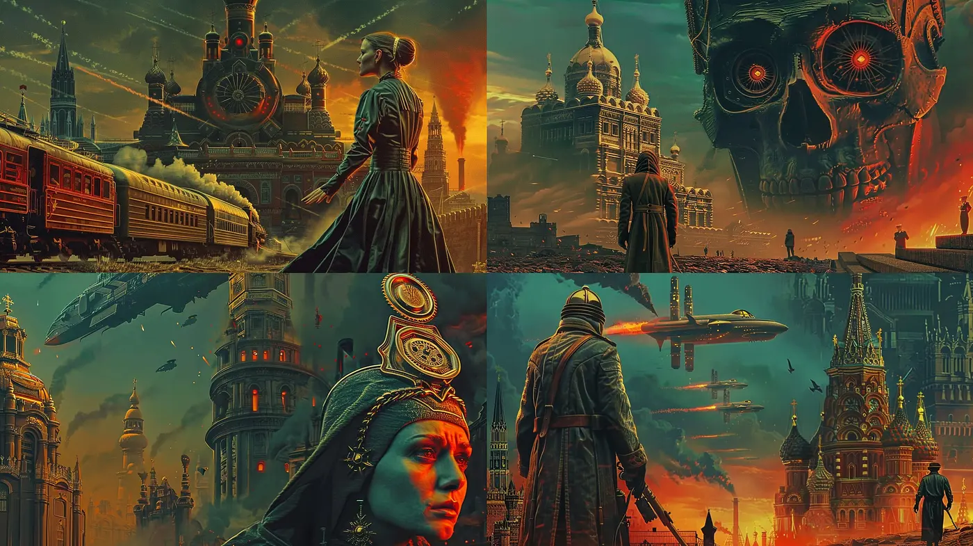 Dystopian Elegance: A Fusion of Steampunk and Post-Apocalyptic Visuals - Midjourney sref style