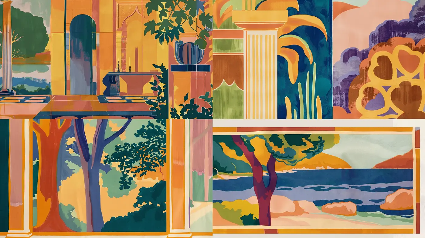 Harmonious Chromatic Expression in Stylized Nature Tableaus - Midjourney sref style
