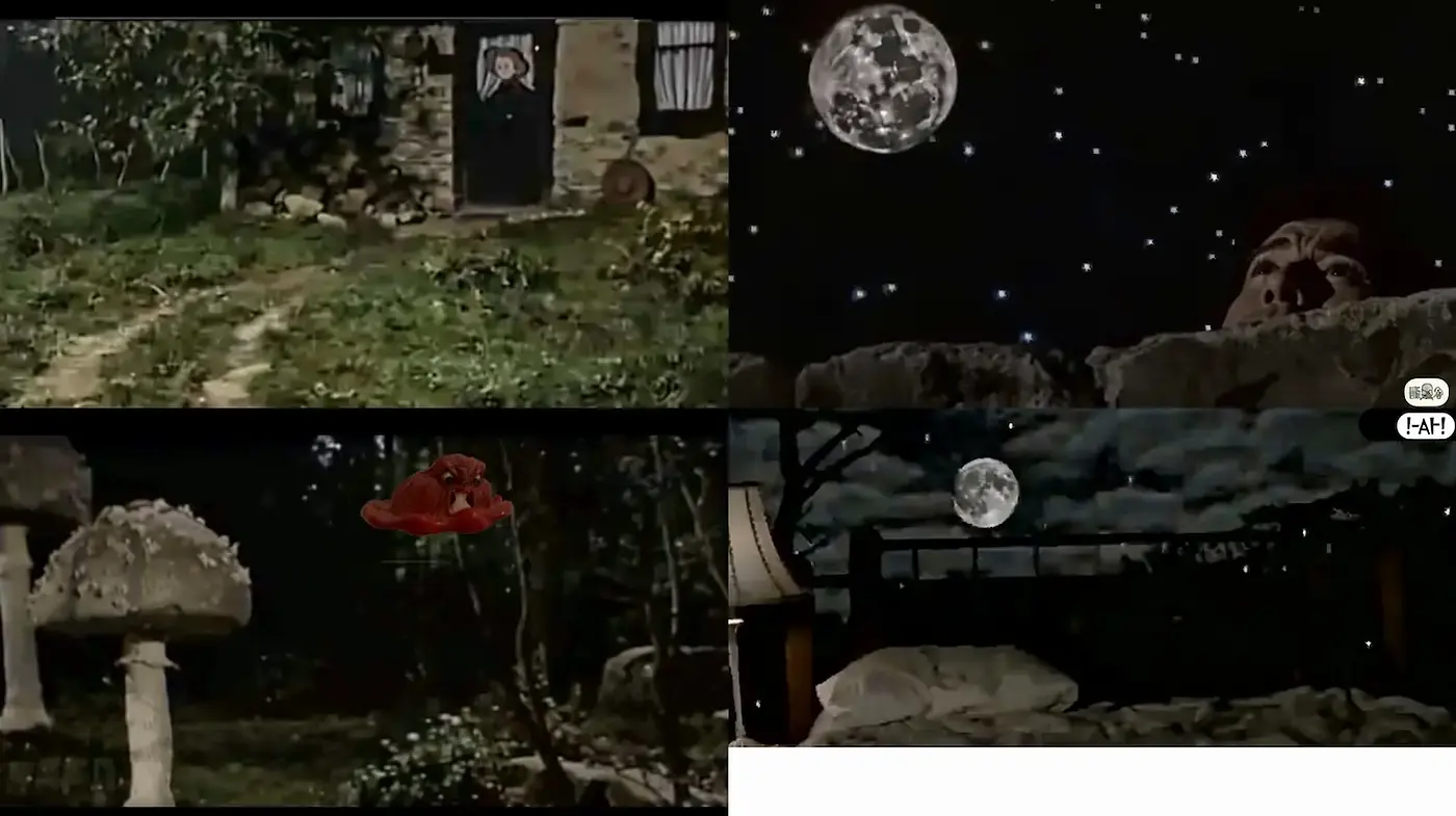 Whimsical Night Scenes with Surreal Elements and a Vintage Aesthetic - Midjourney sref style