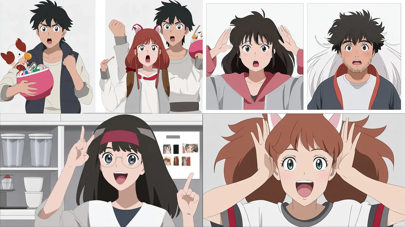 Contemporary Anime Style with Whimsical Elements and Emotional Expressions - Midjourney sref style