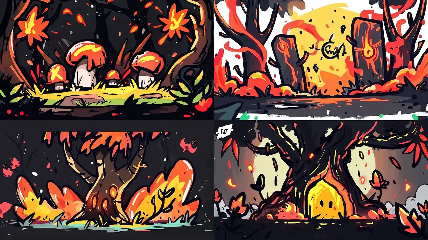 Whimsical and Vibrant Forest Landscapes with Playful Elements - Midjourney sref style