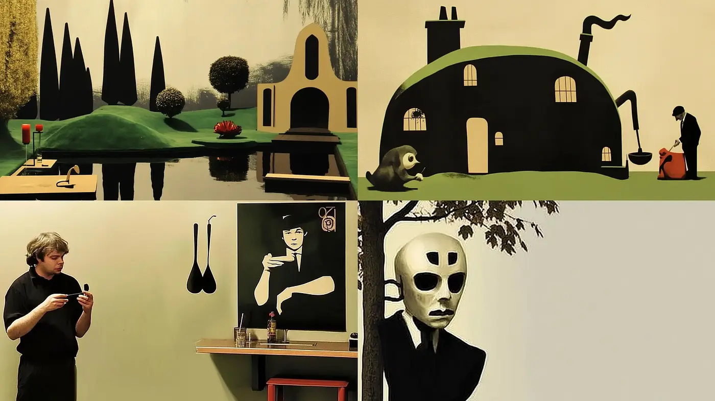 Surreal Shadows and Silhouettes under Olive Tones - Midjourney sref style