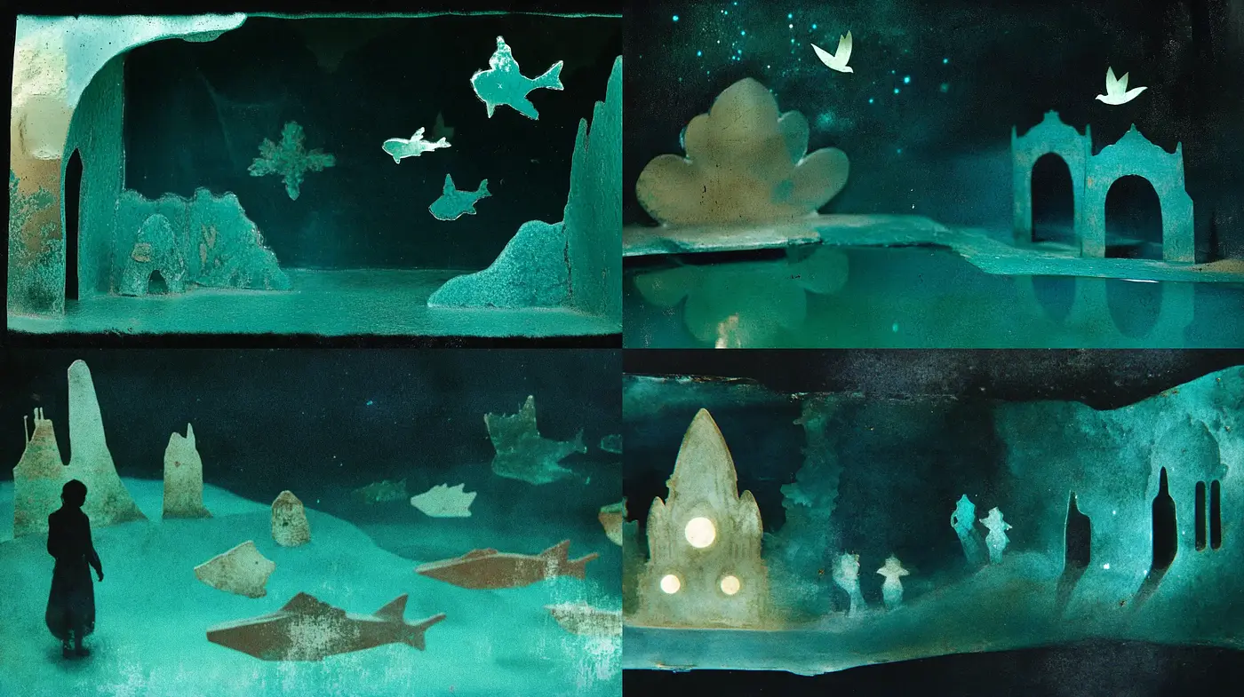 Aquatic Dreamscape: A Mysterious Underwater Journey in Turquoise and Emerald Hues - Midjourney sref style