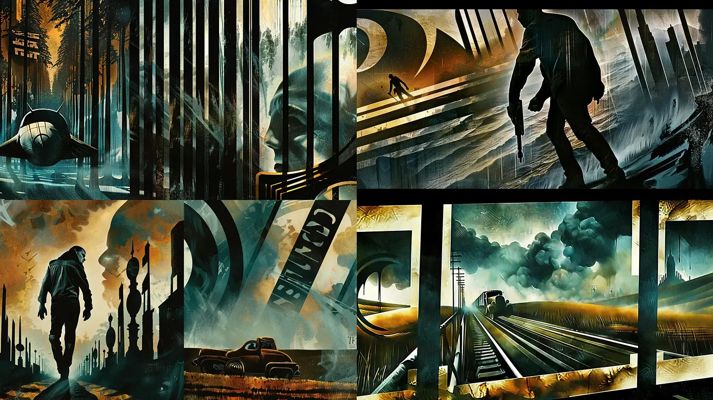 Expressive Dystopian Visions: A Melding of Modern Graphic Novel Intensity and Cyber-Noir Sensibilities - Midjourney sref style