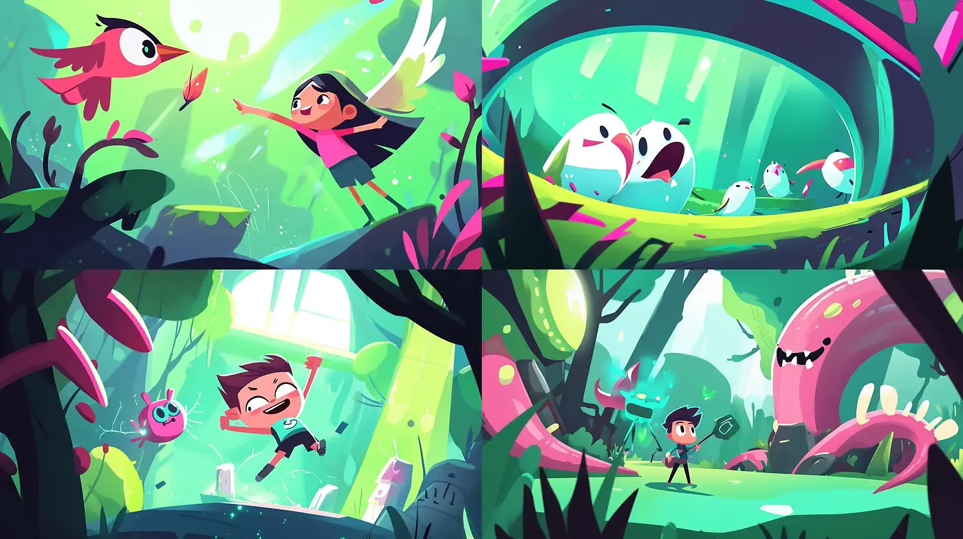Enchanting Stylized Cartoon Forest Escapades - Midjourney sref style