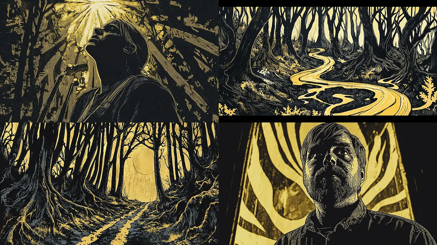 Enigmatic Golden Noir Woodland Series - Midjourney sref style