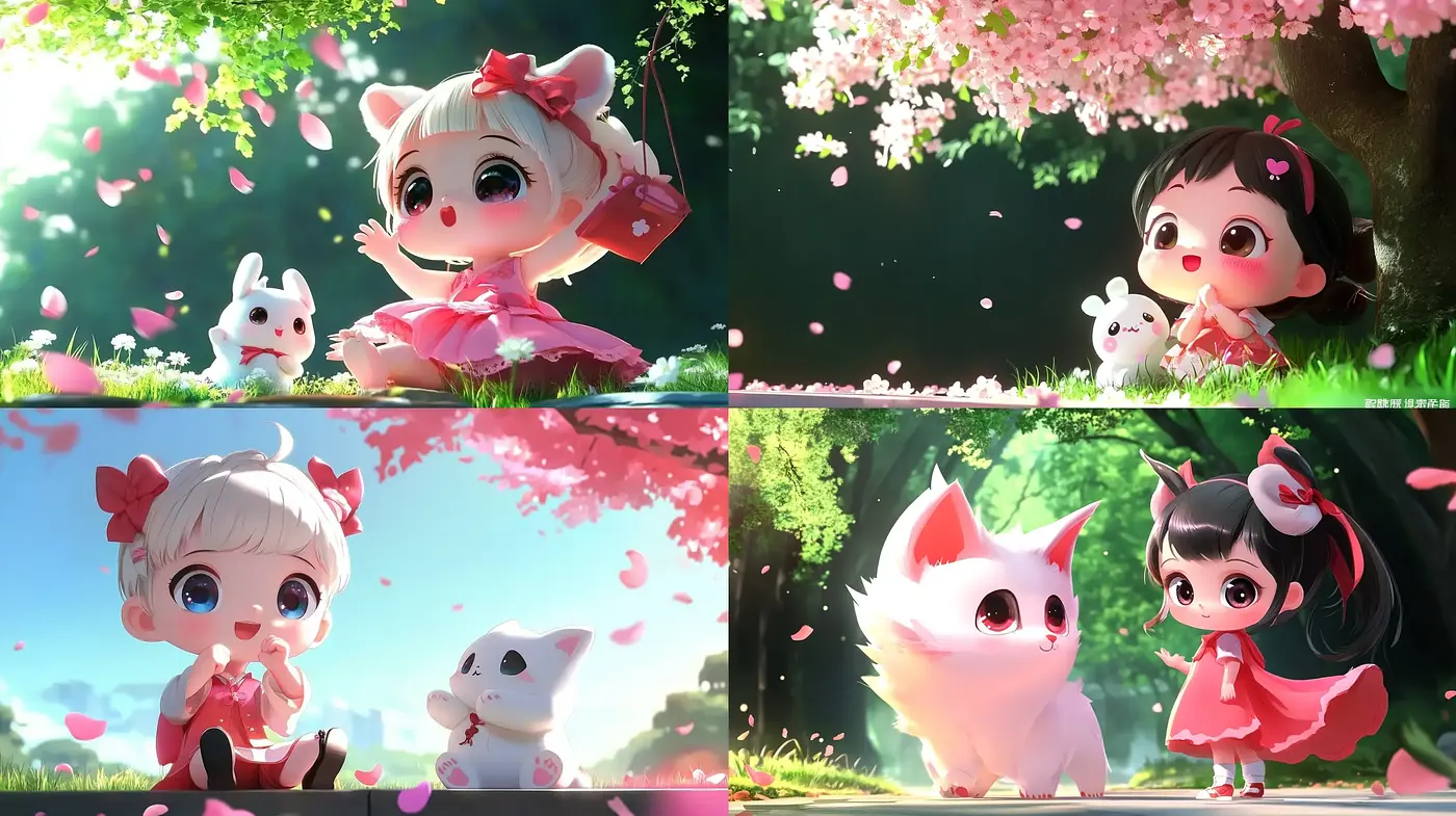 Enchanted Cherry Blossom Dreamscape with Anime-like Whimsy - Midjourney sref style