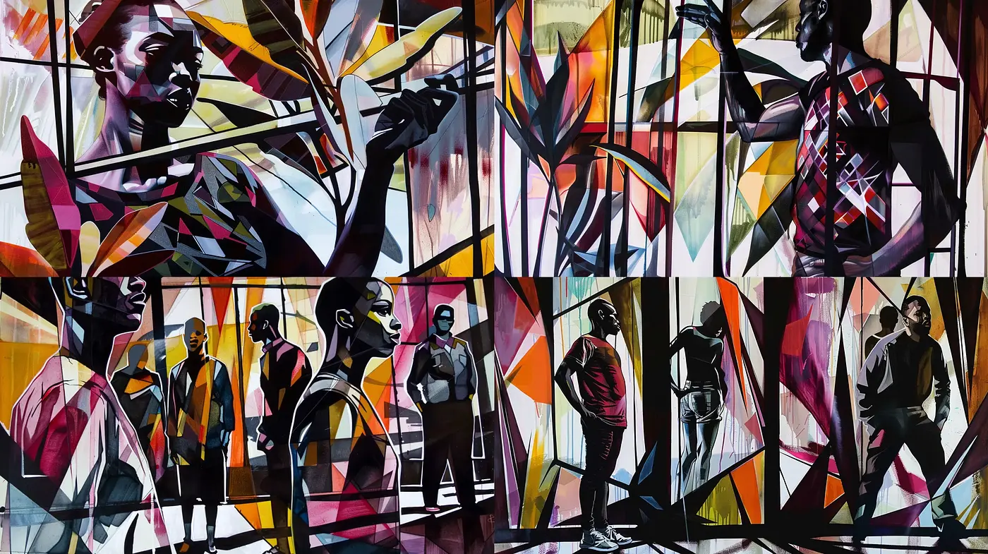 Geometric Abstraction in Vivid Hues: A Stained Glass Aesthetic - Midjourney sref style