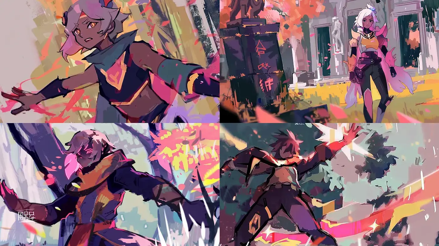 Dynamic and vibrant expressionism with playful character design - Midjourney sref style