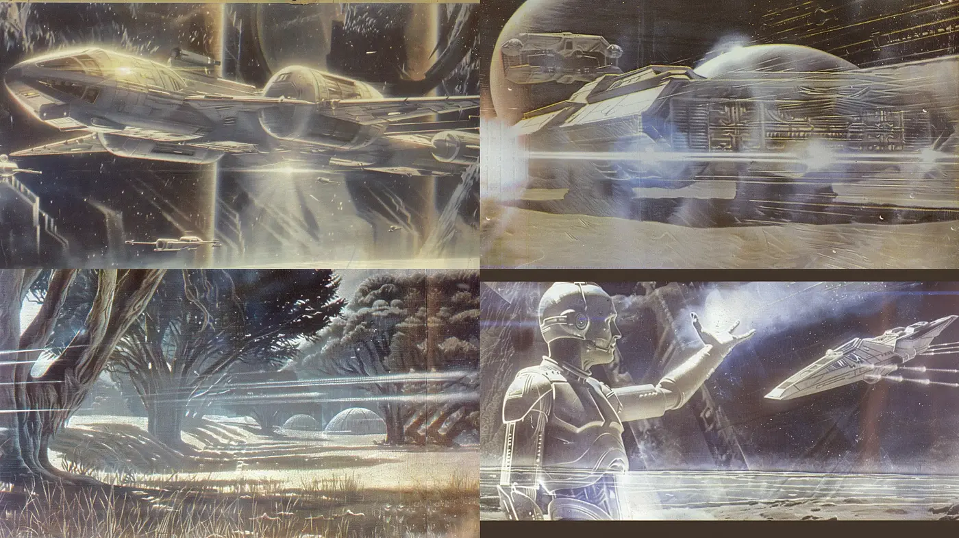 Futuristic Ethereal Dreamscapes with a Nostalgic Sci-fi Essence - Midjourney sref style