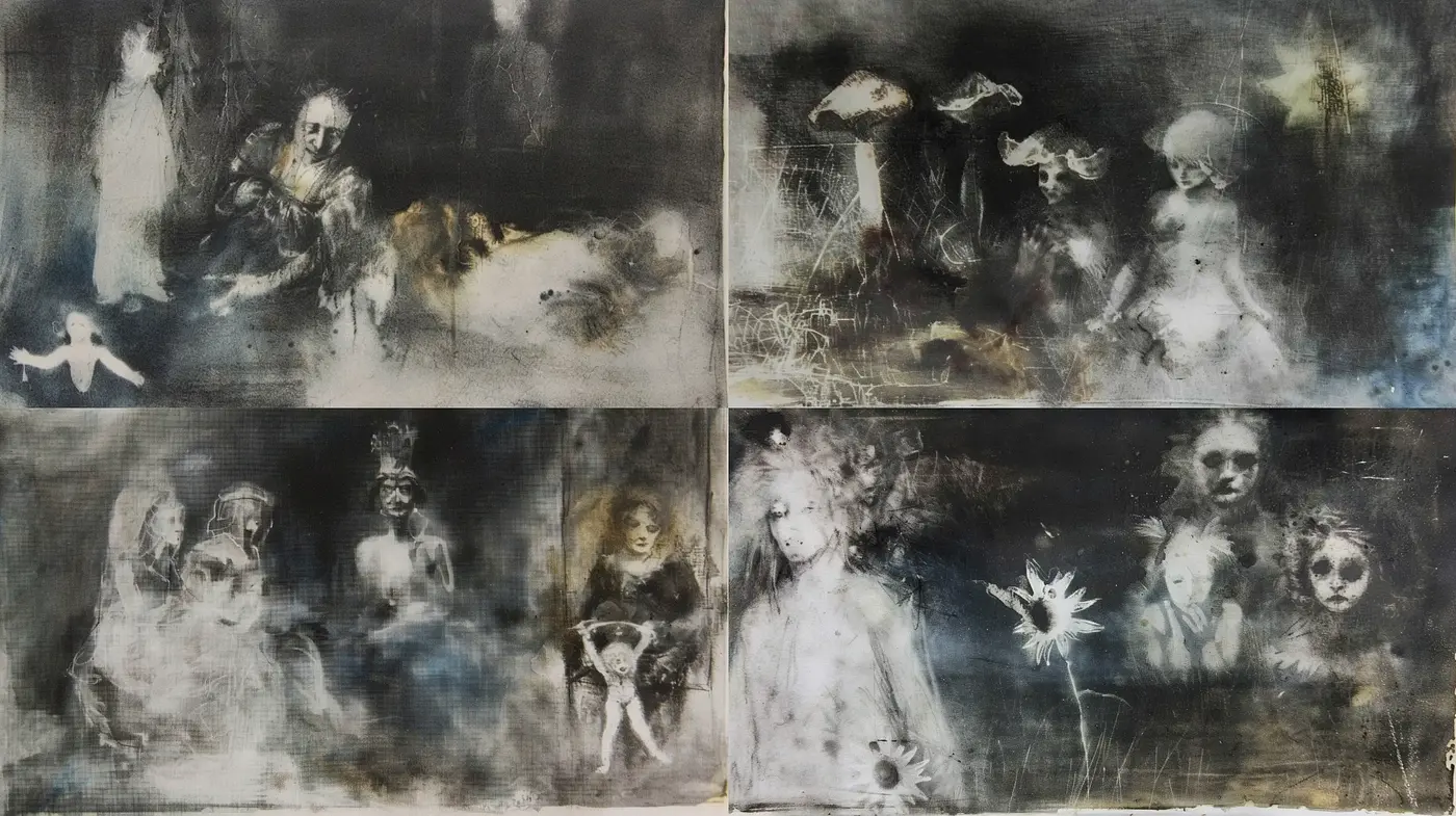 Ethereal Echoes of Time: A Fusion of Ghostly Textures and Monochrome Tones - Midjourney sref style