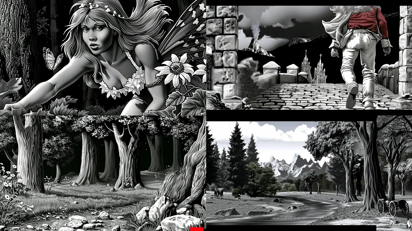 Monochromatic Enchantment: A Homage to Classic Illustration and Magical Realism - Midjourney sref style