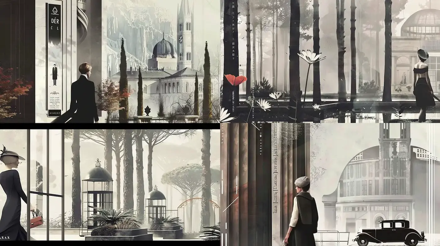 Stylized Urban Landscapes with Vintage Elegance - Midjourney sref style