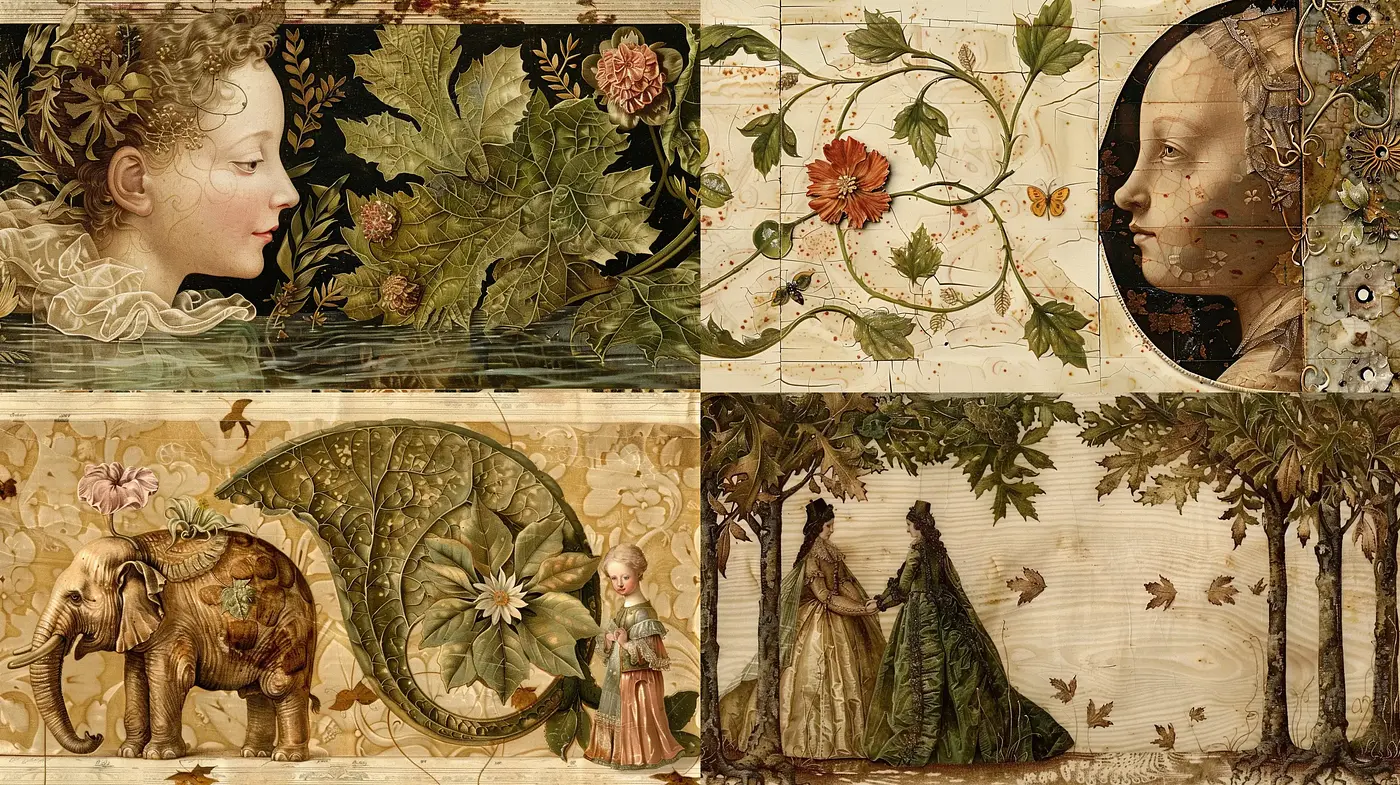 Renaissance Botanical Tapestry in Digital Art - Midjourney sref style