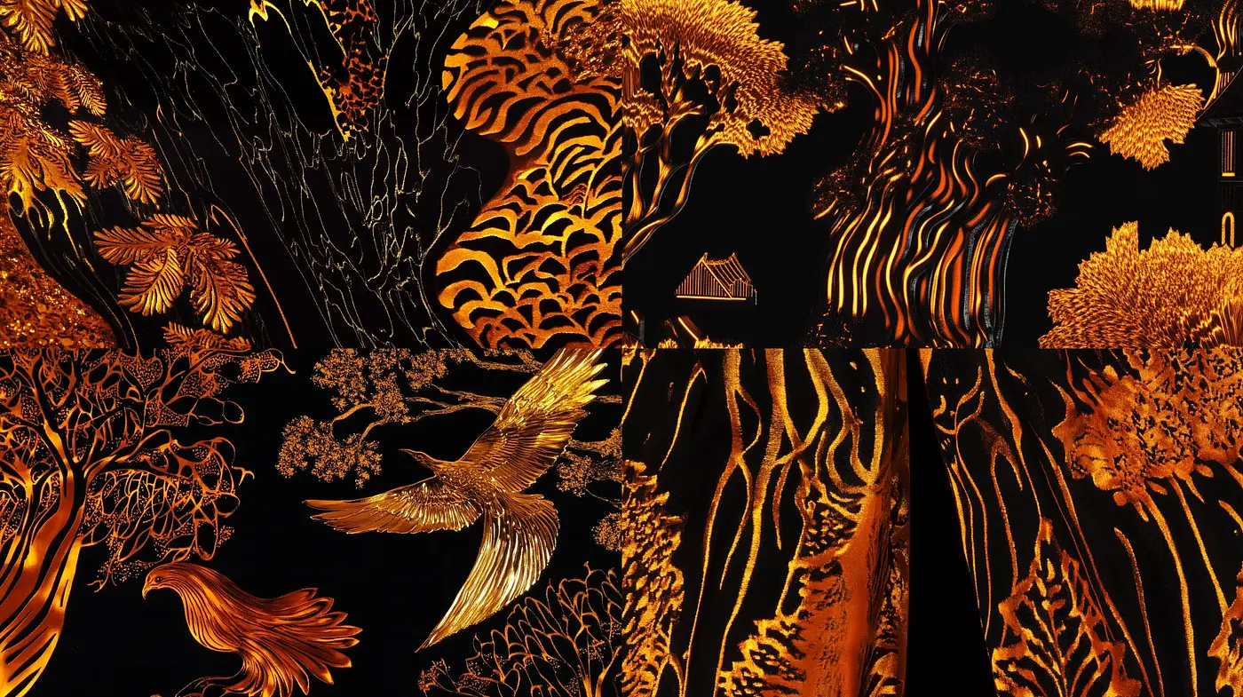 Luminescent Nocturne: An Exploration in Fiery Tones and Ethereal Textures - Midjourney sref style
