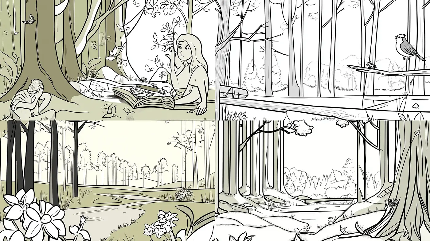 Monochromatic Nature's Enchantment Illustrative Series - Midjourney sref style