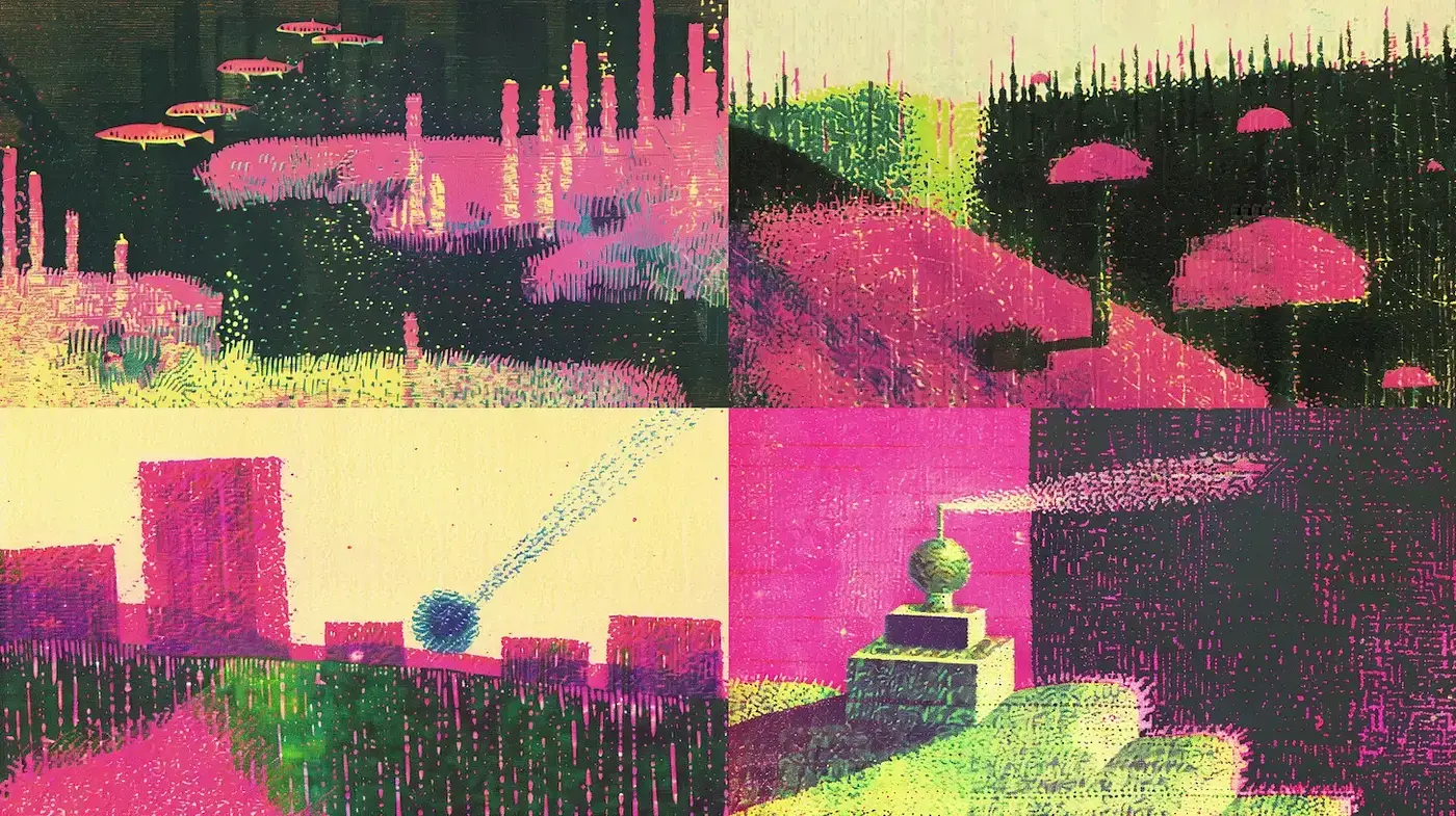 Visually Engaging Retro Futurism with Vibrant Color Textures - Midjourney sref style