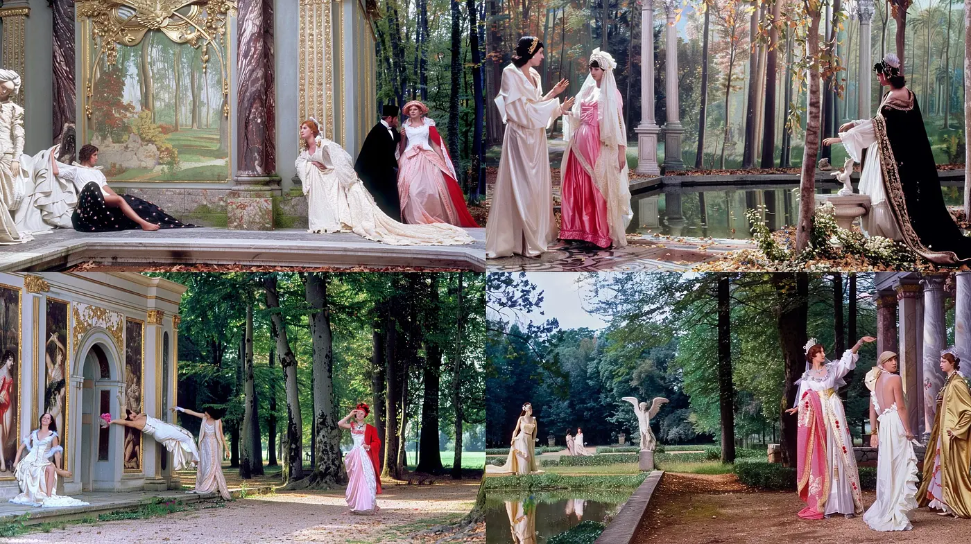 Consistent Epochal Elegance in Stylized Pastoral Vignettes - Midjourney sref style