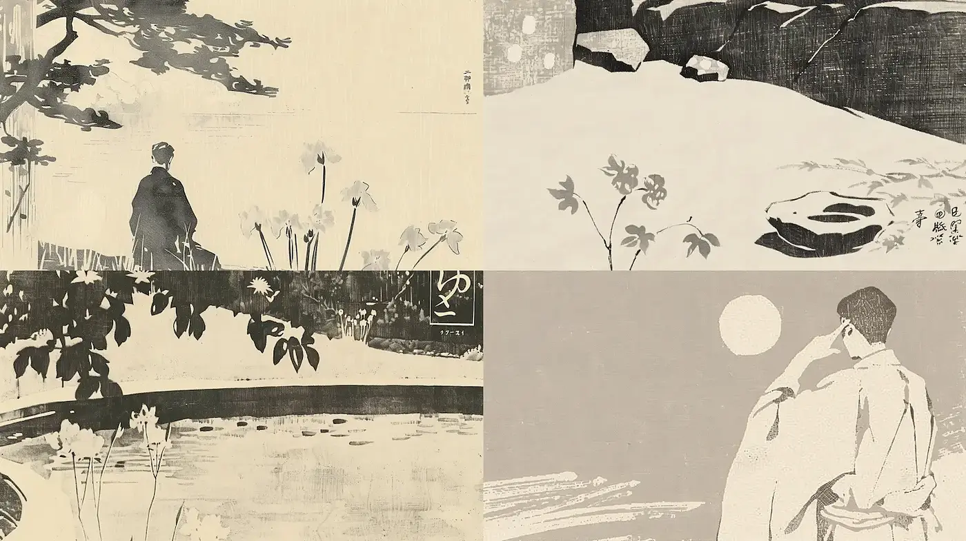 Serene and Timeless Eastern Aesthetic with Subtle Monochrome Elements - Midjourney sref style