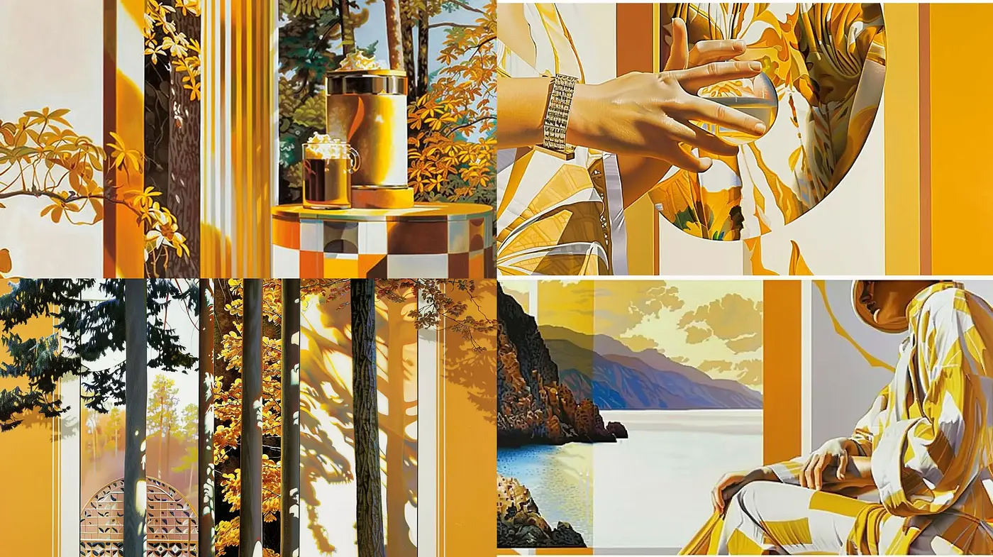 Luminous Autumnal Elegance in Stylized Geometric Abstraction - Midjourney sref style