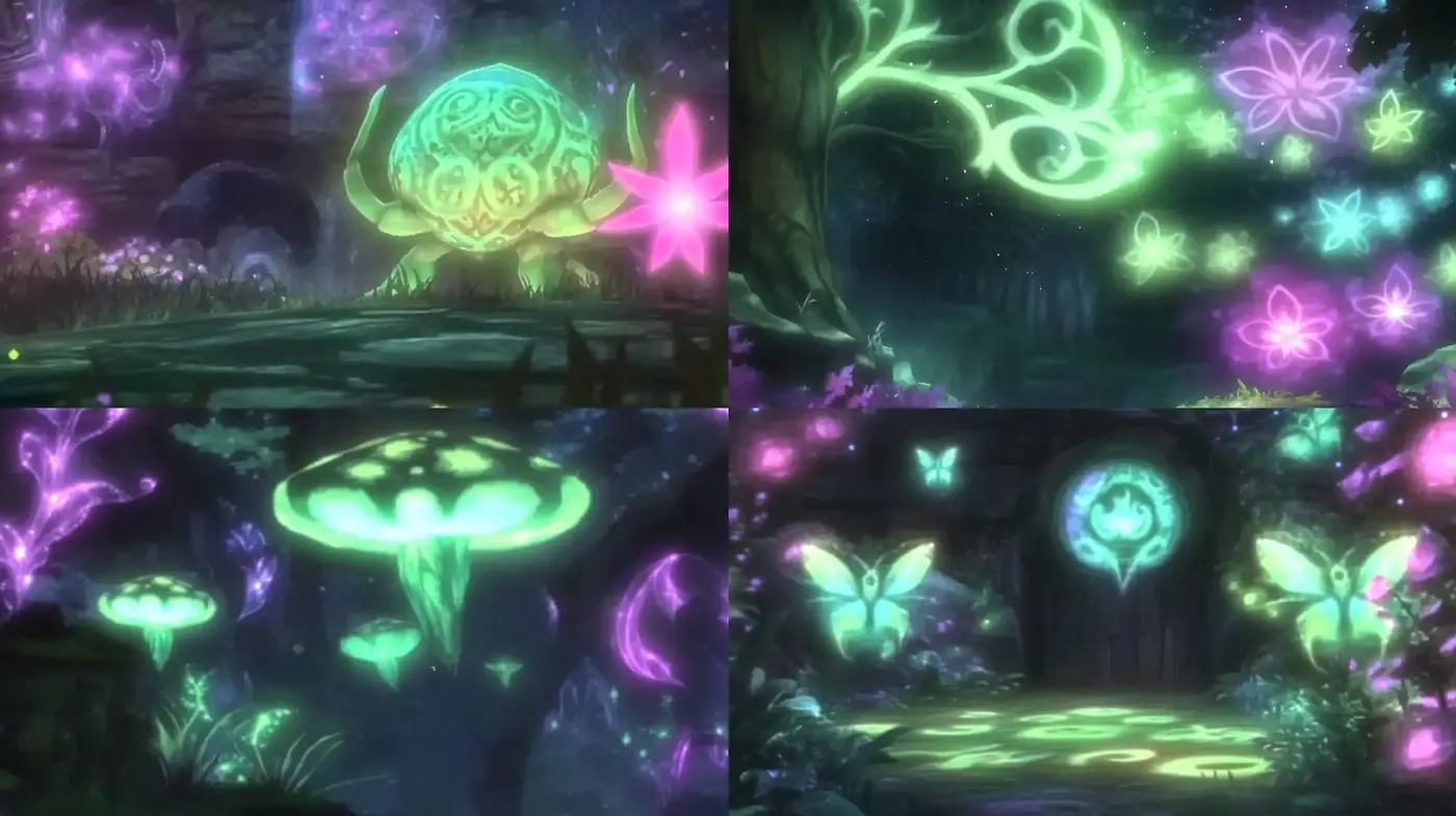 Enchanted Luminescent Woodlands: A Fantasy Digital Painting Exploration - Midjourney sref style