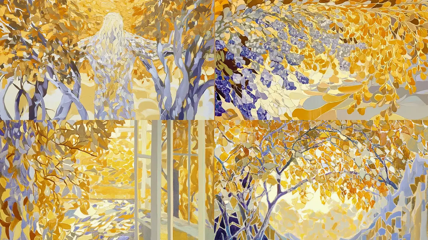 Golden Hues of Arboreal Elegance in Post-Impressionist Textures - Midjourney sref style