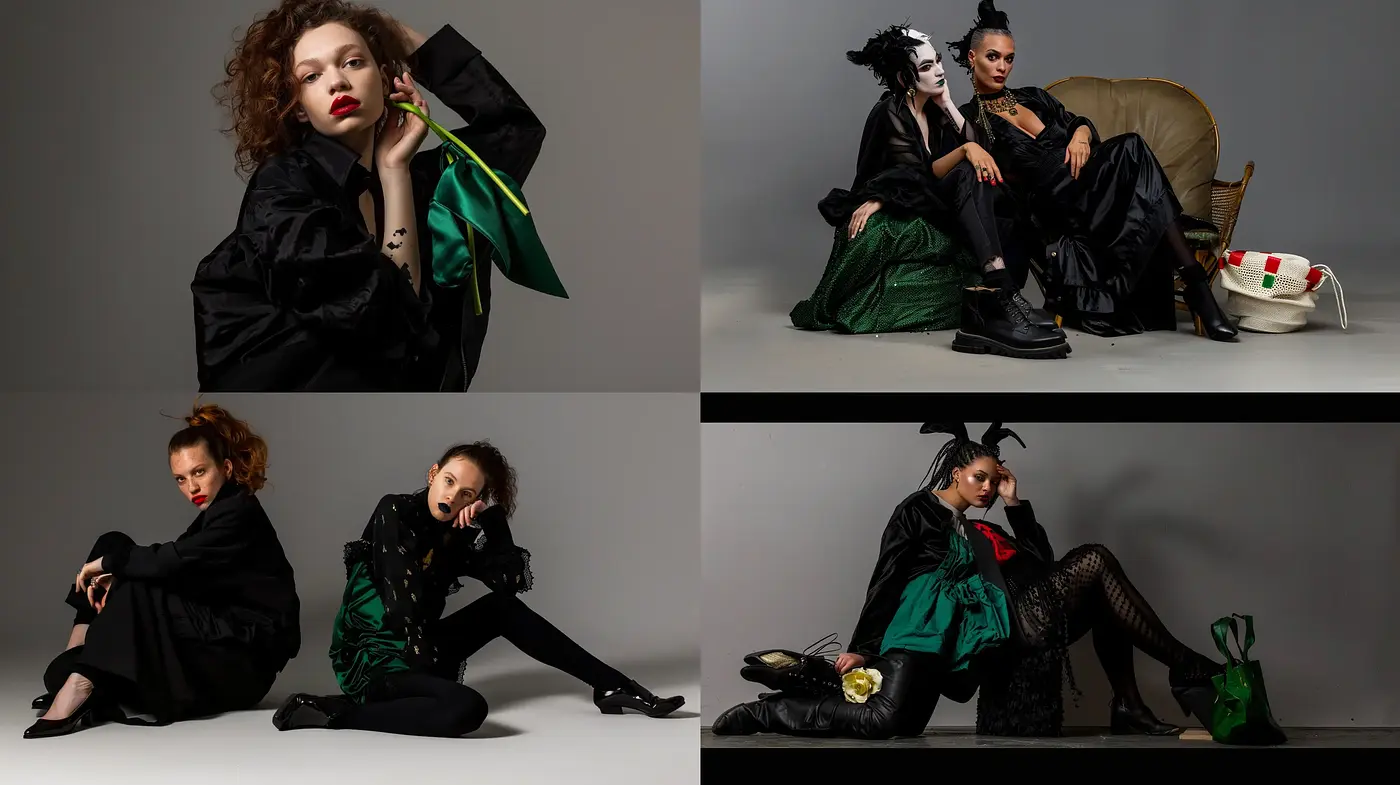 Elegant Contemporary Noir with a Theatrical Twist - Midjourney sref style