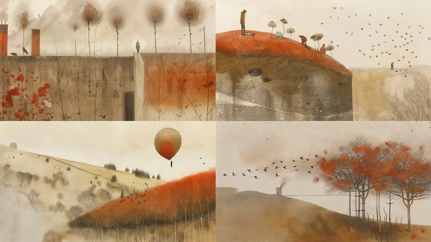 Whimsical Dreamscape with Warm Sepia Undertones - Midjourney sref style