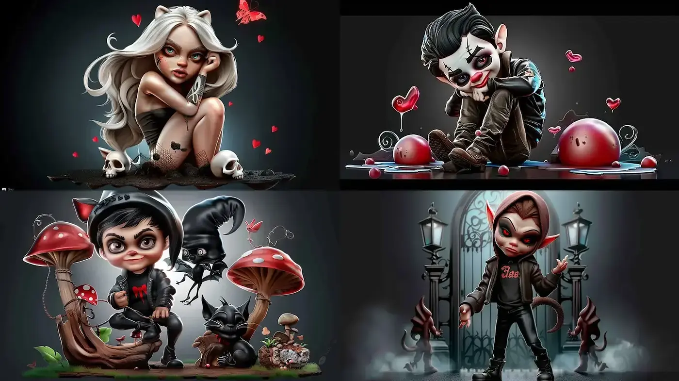 Darkly Whimsical and Playfully Macabre Character Illustrations - Midjourney sref style