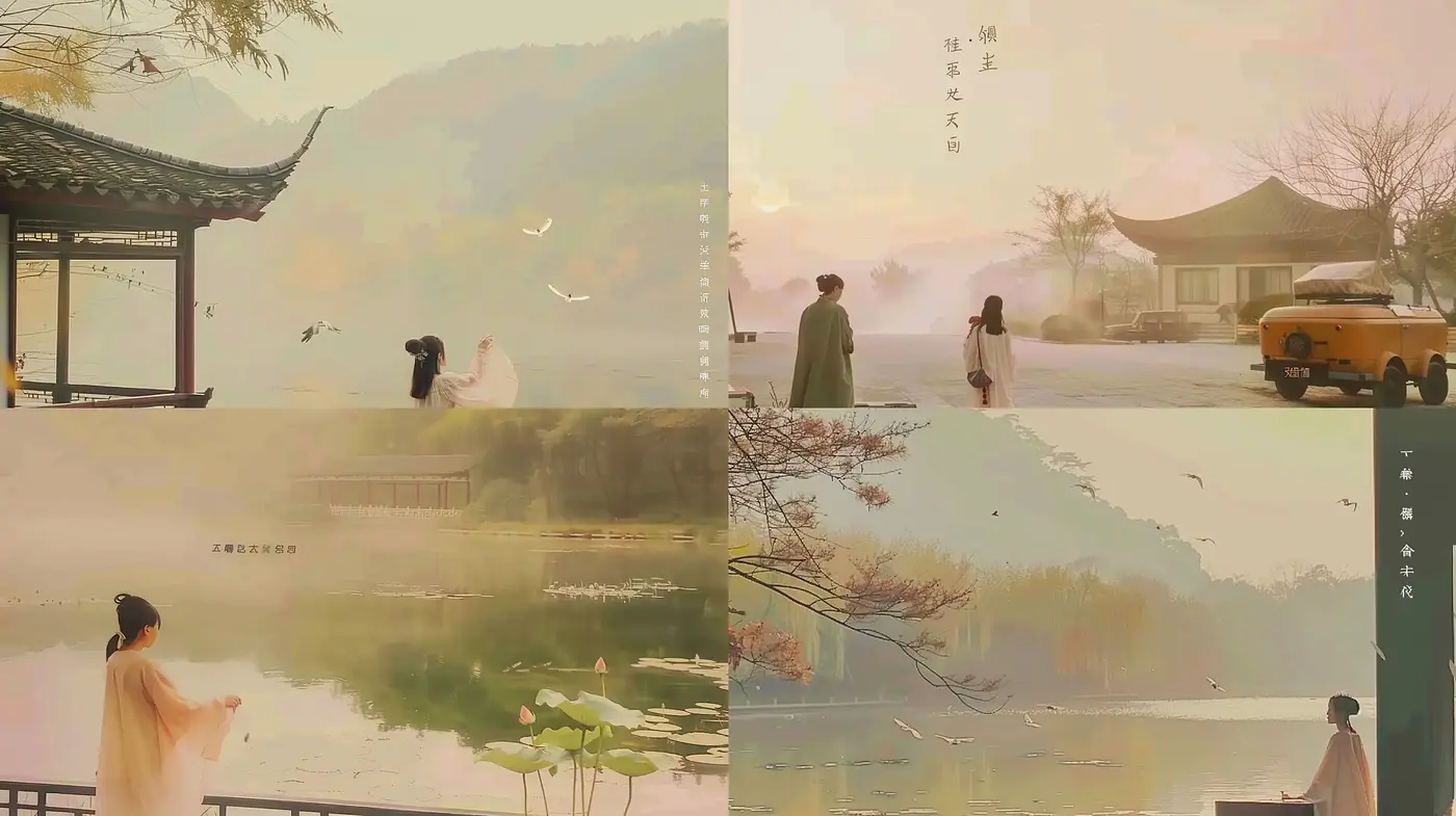 Transient Serenity in Sepia-Toned Asian Scenery - Midjourney sref style
