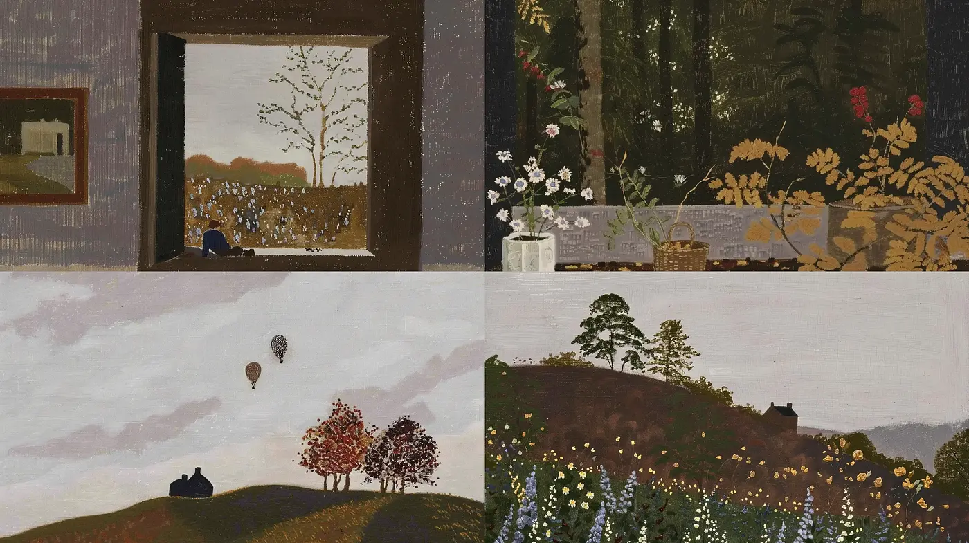 Timeless Twilight Tales: A Harmonious Blend of Earthy Tones and Textural Serenity - Midjourney sref style