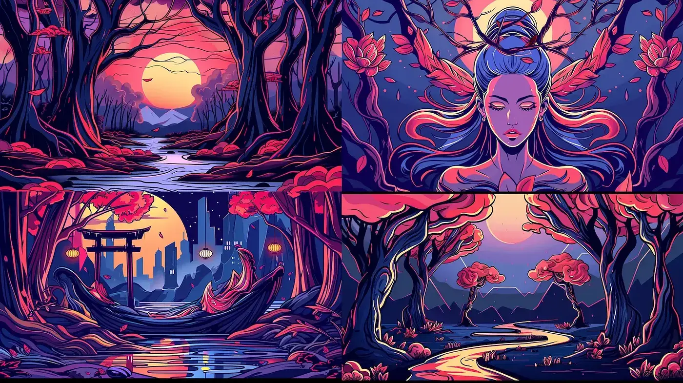 Enchanting and Vibrant Fantasy Landscapes with a Harmonious Blend of Nature and Serenity - Midjourney sref style