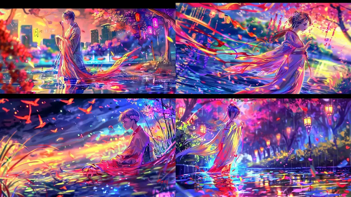 Vibrant and Ethereal Scene with Fluid Dynamics - Midjourney sref style