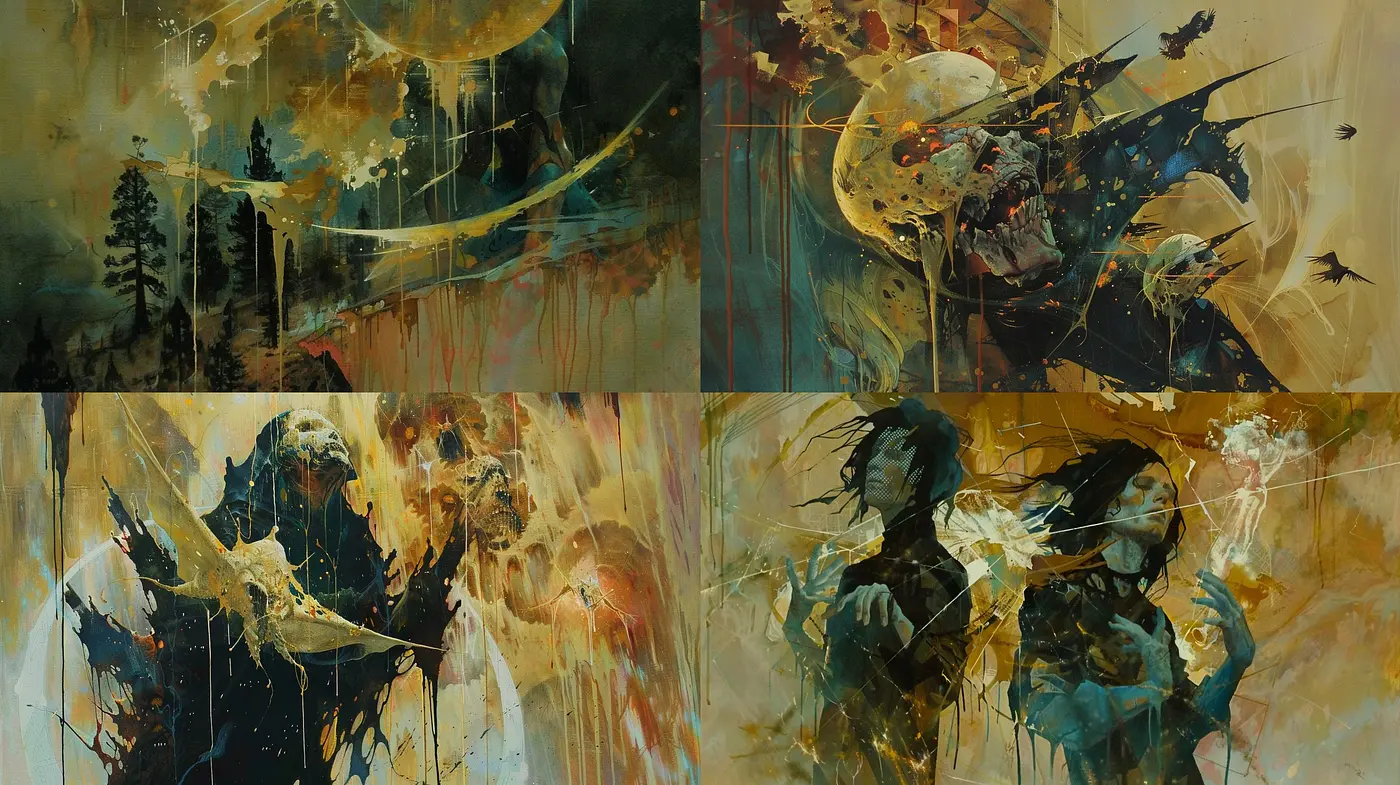 Ethereal Abstraction in Harmonious Earth Tones with Splashes of Aquamarine and Gold - Midjourney sref style