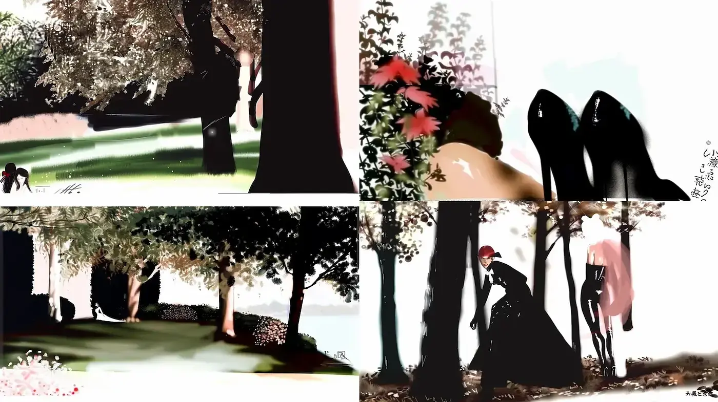 Elegant and Ethereal Fashion Landscapes with Artistic Flourishes - Midjourney sref style