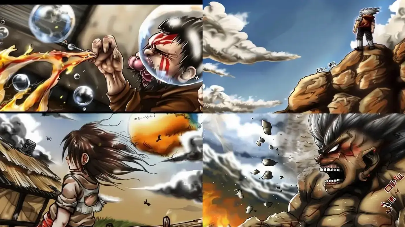Dynamic Anime-Inspired Action with Vivid Coloration and Expressive Detailing - Midjourney sref style