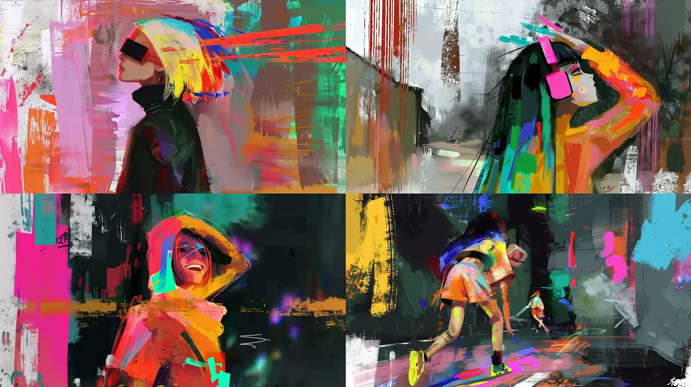 Vibrant Brushstroke Fusion: A Contemporary Digital Art Exploration - Midjourney sref style
