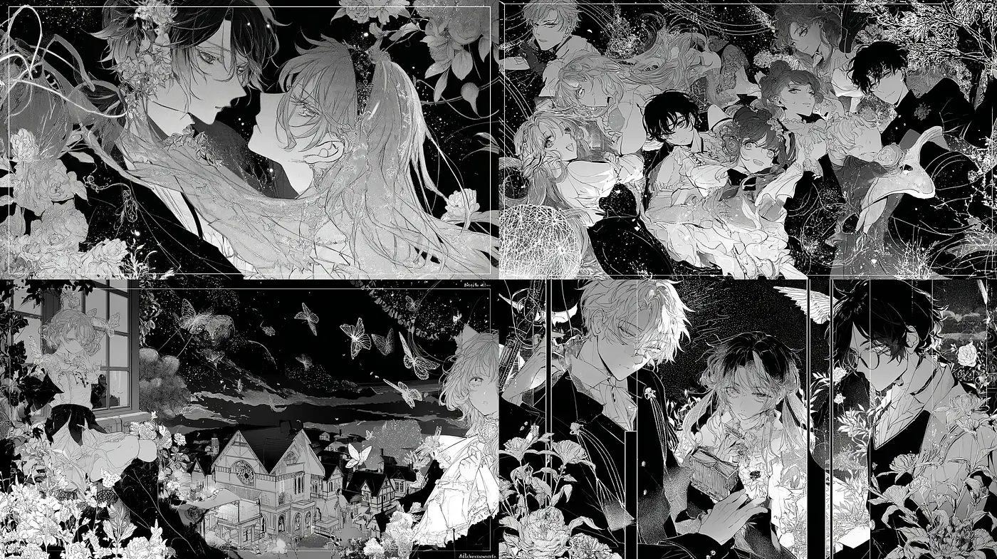 Whimsical and Ethereal Black-and-White Illustrations with Intricate Details - Midjourney sref style