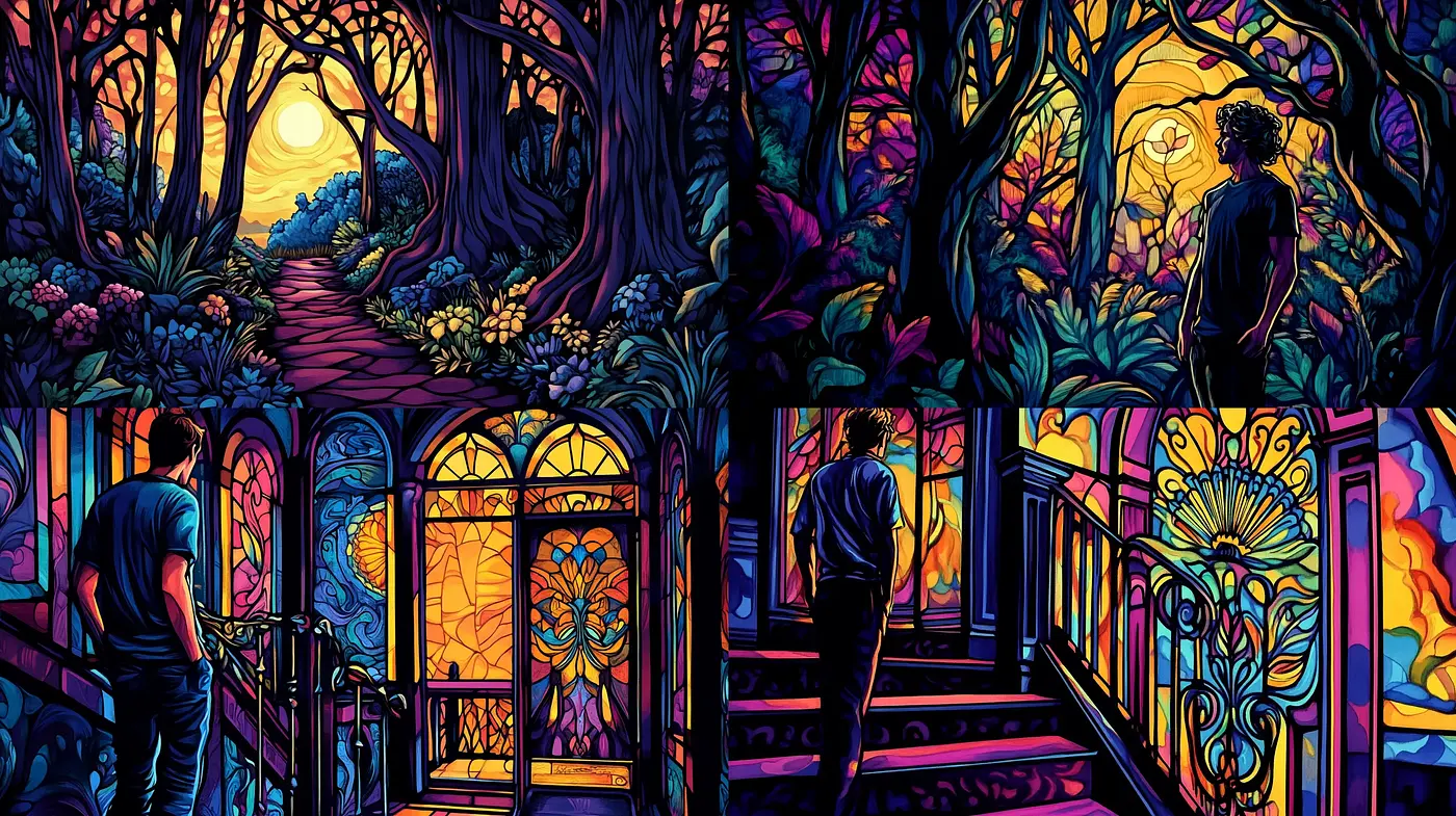Luminous Stained Glass Arboreal Vistas - Midjourney sref style